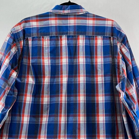 Double Pump Button Down Shirt Mens 2XL Tall Long Sleeve Easy Care Plaid Blue Red - Picture 7 of 11